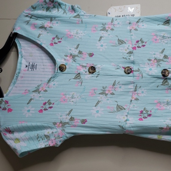 Girls Petal Print Mint Multi Mini Dress - One Step Up 7/8 - Picture 4 of 5